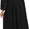 Connecteri  Womens V Neck Flowy Ruffle Pleated Casual Fall Dress
