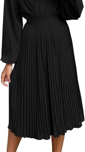 Connecteri  Womens V Neck Flowy Ruffle Pleated Casual Fall Dress