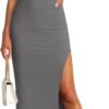 Connecteri  Women's Sleeveless Bodycon Maxi Dress 2024 Mock Neck Ruched Side Slit Long Tank Dress