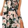 Connecteri  Womens Strapless Dresses Casual Summer High Waist Side Split Flowy Boho Maxi Dress