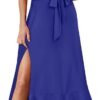 Connecteri  Women's Square Neck Ruffle Split Midi Elegant Formal Wedding Guest Cocktail Bridesmaid Graduation Party Dresses 2024