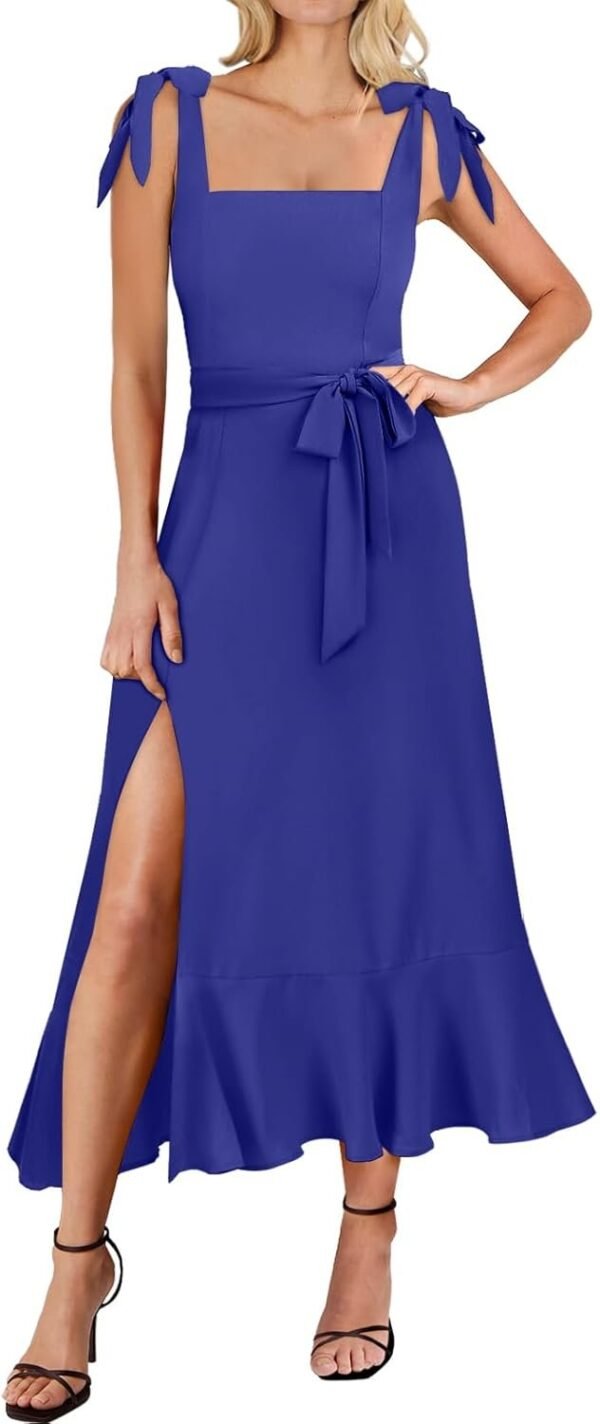 Connecteri  Women's Square Neck Ruffle Split Midi Elegant Formal Wedding Guest Cocktail Bridesmaid Graduation Party Dresses 2024