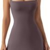 Connecteri  Women's Square Neck Bodice Dress Sleeveless Tank Top Stretch Flare Mini Dresses