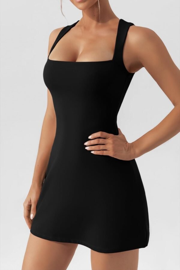 Connecteri  Women's Square Neck Bodice Dress Sleeveless Tank Top Stretch Flare Mini Dresses