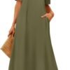 Connecteri  Women's 2024 Summer Short Sleeve Maxi Dress Casual Crewneck Swing A Line Long T Shirt Dress with Pockets