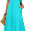Connecteri  Women's 2024 Summer Short Sleeve Maxi Dress Casual Crewneck Swing A Line Long T Shirt Dress with Pockets