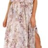 Connecteri  Womens Strapless Dresses Casual Summer High Waist Side Split Flowy Boho Maxi Dress