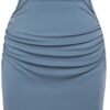 Connecteri  Women's Ruched Bodycon Dress Summer Sleeveless Front Drape Patchwork Crew Neck Midi Cocktail Dress