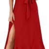 Connecteri  Women's Square Neck Ruffle Split Midi Elegant Formal Wedding Guest Cocktail Bridesmaid Graduation Party Dresses 2024
