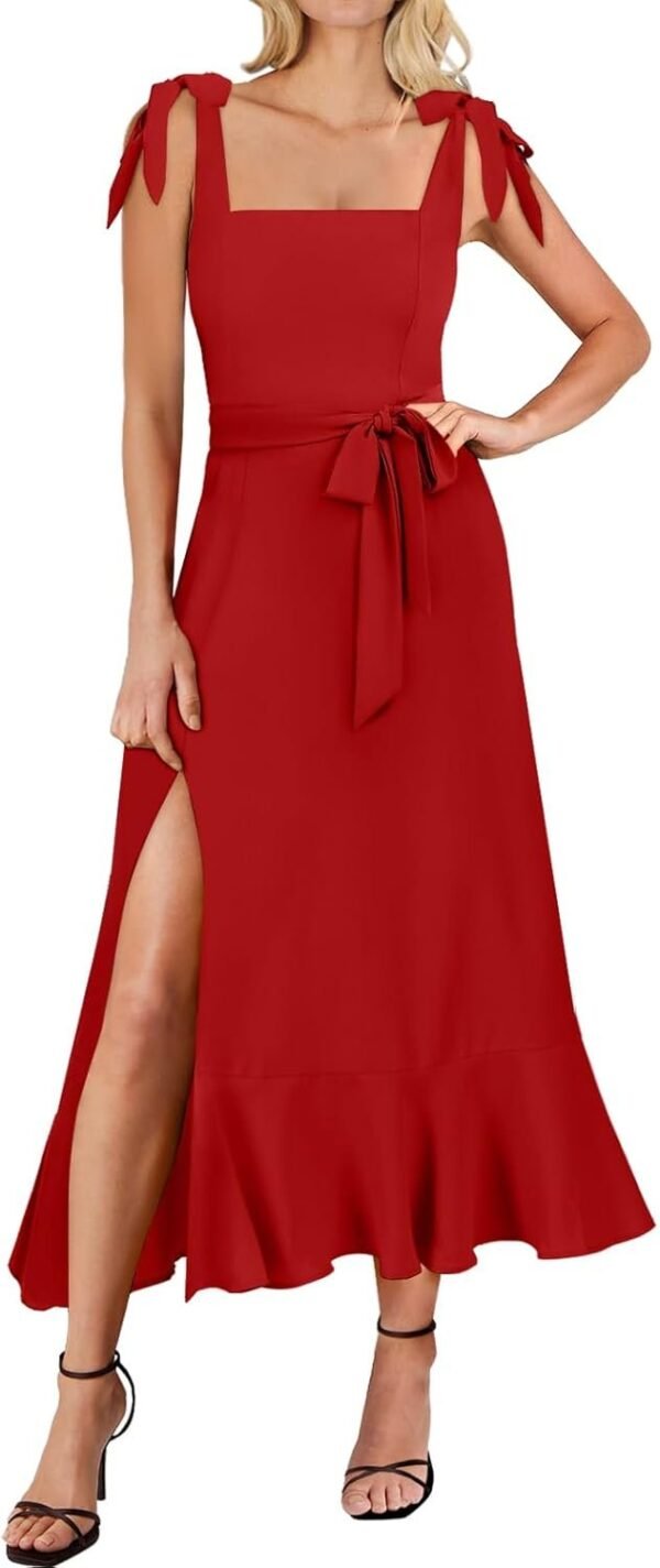 Connecteri  Women's Square Neck Ruffle Split Midi Elegant Formal Wedding Guest Cocktail Bridesmaid Graduation Party Dresses 2024