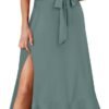 Connecteri  Women's Square Neck Ruffle Split Midi Elegant Formal Wedding Guest Cocktail Bridesmaid Graduation Party Dresses 2024