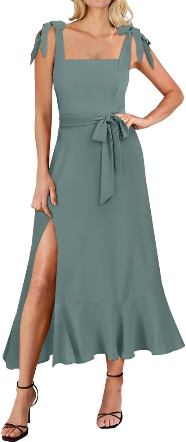 Connecteri  Women's Square Neck Ruffle Split Midi Elegant Formal Wedding Guest Cocktail Bridesmaid Graduation Party Dresses 2024