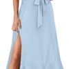 Connecteri  Women's Square Neck Ruffle Split Midi Elegant Formal Wedding Guest Cocktail Bridesmaid Graduation Party Dresses 2024