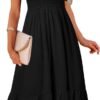 Connecteri  Women's Summer Casual V Neck Ruffle Sleeve Smocked High Waist Midi Dress with Pockets
