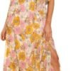Connecteri  Womens Strapless Dresses Casual Summer High Waist Side Split Flowy Boho Maxi Dress