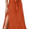Connecteri  Women's Square Neck Ruffle Split Midi Elegant Formal Wedding Guest Cocktail Bridesmaid Graduation Party Dresses 2024