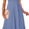 Connecteri  Women's Summer Casual V Neck Ruffle Sleeve Smocked High Waist Midi Dress with Pockets