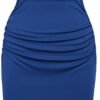 Connecteri  Women's Ruched Bodycon Dress Summer Sleeveless Front Drape Patchwork Crew Neck Midi Cocktail Dress