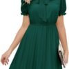 Connecteri  Work Dresses for Women 2023 Long Sleeves Chiffon Black Dress Retro Pleated Buttons Down Bow Tie Loose Causal Dresses