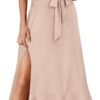 Connecteri  Women's Square Neck Ruffle Split Midi Elegant Formal Wedding Guest Cocktail Bridesmaid Graduation Party Dresses 2024