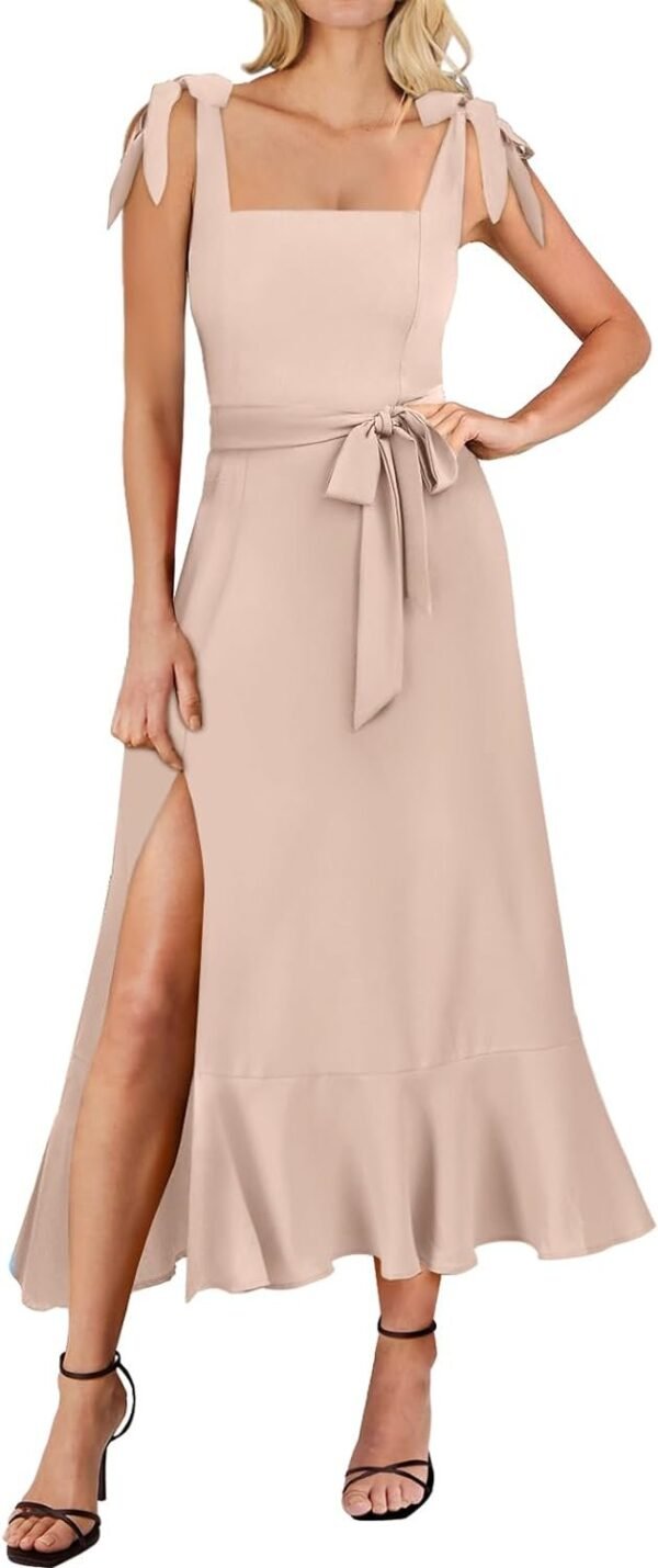 Connecteri  Women's Square Neck Ruffle Split Midi Elegant Formal Wedding Guest Cocktail Bridesmaid Graduation Party Dresses 2024