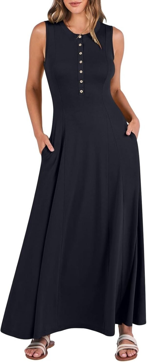 Connecteri  Women Summer Casual Sleeveless Maxi Sundress Button Fit & Flare A-Line Flowy Long Dresses 2024 Beach Outfits