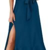 Connecteri  Women's Square Neck Ruffle Split Midi Elegant Formal Wedding Guest Cocktail Bridesmaid Graduation Party Dresses 2024