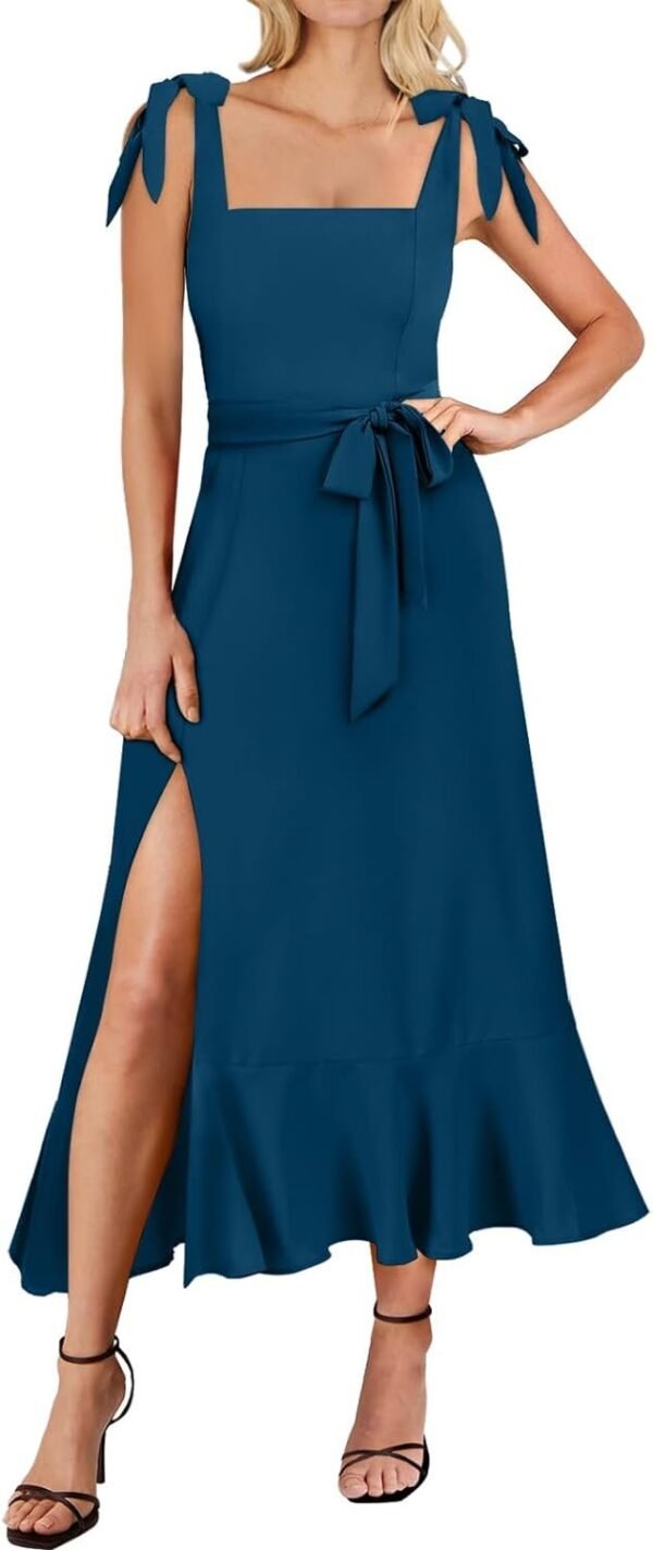 Connecteri  Women's Square Neck Ruffle Split Midi Elegant Formal Wedding Guest Cocktail Bridesmaid Graduation Party Dresses 2024