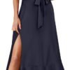 Connecteri  Women's Square Neck Ruffle Split Midi Elegant Formal Wedding Guest Cocktail Bridesmaid Graduation Party Dresses 2024