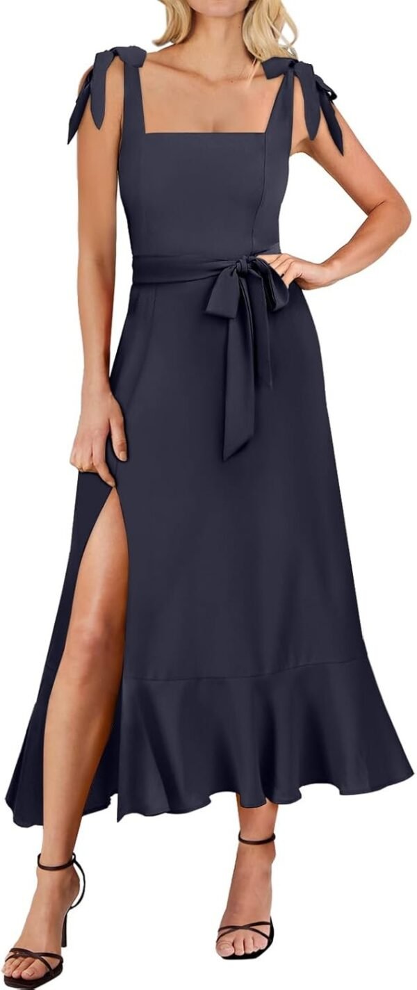 Connecteri  Women's Square Neck Ruffle Split Midi Elegant Formal Wedding Guest Cocktail Bridesmaid Graduation Party Dresses 2024