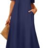 Connecteri  Women's 2024 Summer Short Sleeve Maxi Dress Casual Crewneck Swing A Line Long T Shirt Dress with Pockets