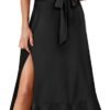 Connecteri  Women's Square Neck Ruffle Split Midi Elegant Formal Wedding Guest Cocktail Bridesmaid Graduation Party Dresses 2024