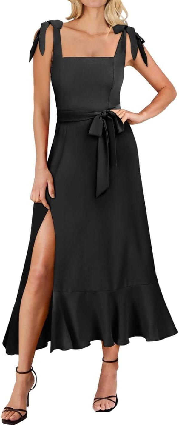 Connecteri  Women's Square Neck Ruffle Split Midi Elegant Formal Wedding Guest Cocktail Bridesmaid Graduation Party Dresses 2024