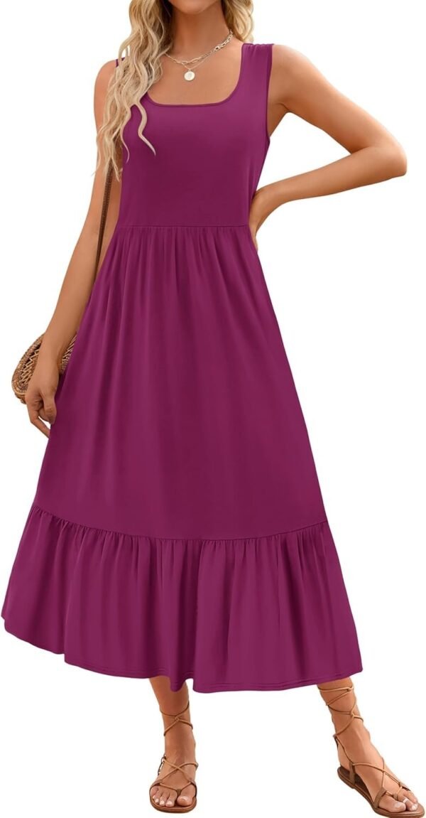 Connecteri Women's 2024 Summer Sleeveless Dress Square Neck Pleated Swing Casual Maxi Dresses with Pockets