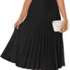 Connecteri Women's Casual Striped Midi Dress Crewneck Short Sleeve Button Ribbed Knit Swing Pleated A Line Dresses