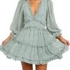 Connecteri  Womens 2024 Spring Summer Deep V Neck Ruffle Floral Flowy Mini Dress