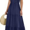 Connecteri  Women??s 2024 Summer Casual Maxi Dress Flutter Sleeve Scoop Neck Smocked Tiered A Line Flowy Beach Long Sun Dresses