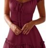 Connecteri  Women's Summer Ruffle Sleeve Sweetheart Neckline Printing Dress Mini Dress
