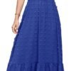 Connecteri  Womens 2024 Puff Short Sleeve Square Neck Swiss Dot Smocked Waist Ruffle Hem Tiered Long Dress