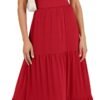 Connecteri  Women's Summer Casual Long Maxi Beach Vacation Dresses Sleeveless Square Neck Flowy Tiered Sun Dress with Pockets