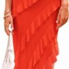 Connecteri?Womens Strapless Tube Asymmetrical Ruffle Maxi Bodycon Dress