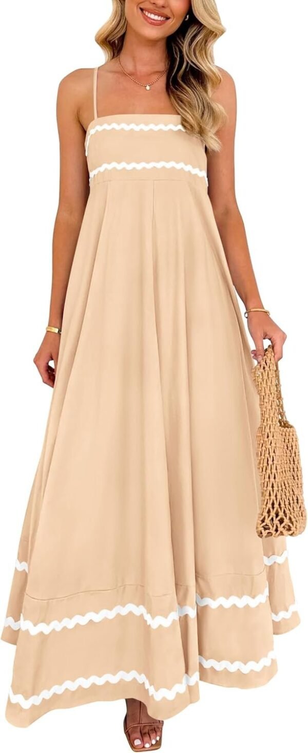 Connecteri  Womens 2024 Summer Flowy Maxi Dress Casual Sleeveless Spaghetti Strap Ruffle Beach Long Dresses