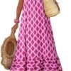 Connecteri  Women Summer Dresses 2024 Spaghetti Strap Scoop Neck Smocked Ruffle Flowy Boho Maxi Dress