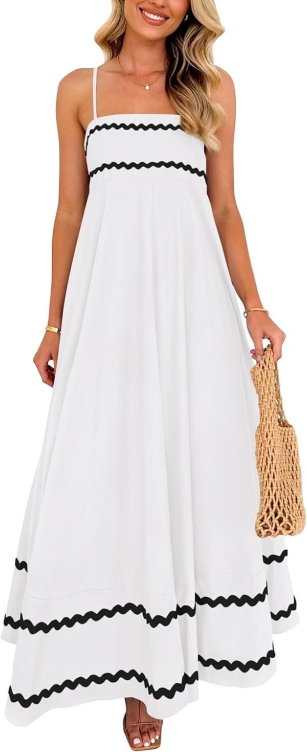 Connecteri  Womens 2024 Summer Flowy Maxi Dress Casual Sleeveless Spaghetti Strap Ruffle Beach Long Dresses