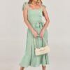Connecteri  Women's Square Neck Ruffle Split Midi Elegant Formal Wedding Guest Cocktail Bridesmaid Graduation Party Dresses 2024