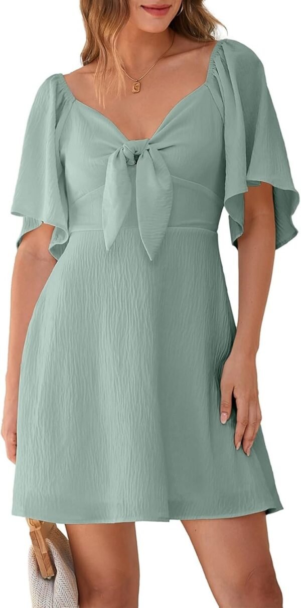 Connecteri  Womens Dresses 2024 Spring Summer Deep V Neck Elegant Bow tie Mini Dress S-XL