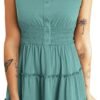 Connecteri  Womens Summer Dresses 2024 Sleeveless Button Down Smocked Elastic Waist Ruffle Tiered Casual Swing Mini Dress