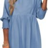 Connecteri  Womens Summer Tunic Dress Casual Loose Short Sleeve Crew Neck Flowy Swing Mini Shift Dresses