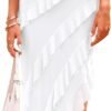 Connecteri?Womens Strapless Tube Asymmetrical Ruffle Maxi Bodycon Dress