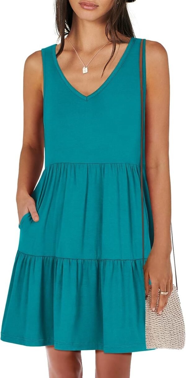 Connecteri  Womens Summer Casual Tank Dress Sleeveless V Neck T Shirt Sundress Flowy Tiered Swing Mini Beach Vacation Dresses